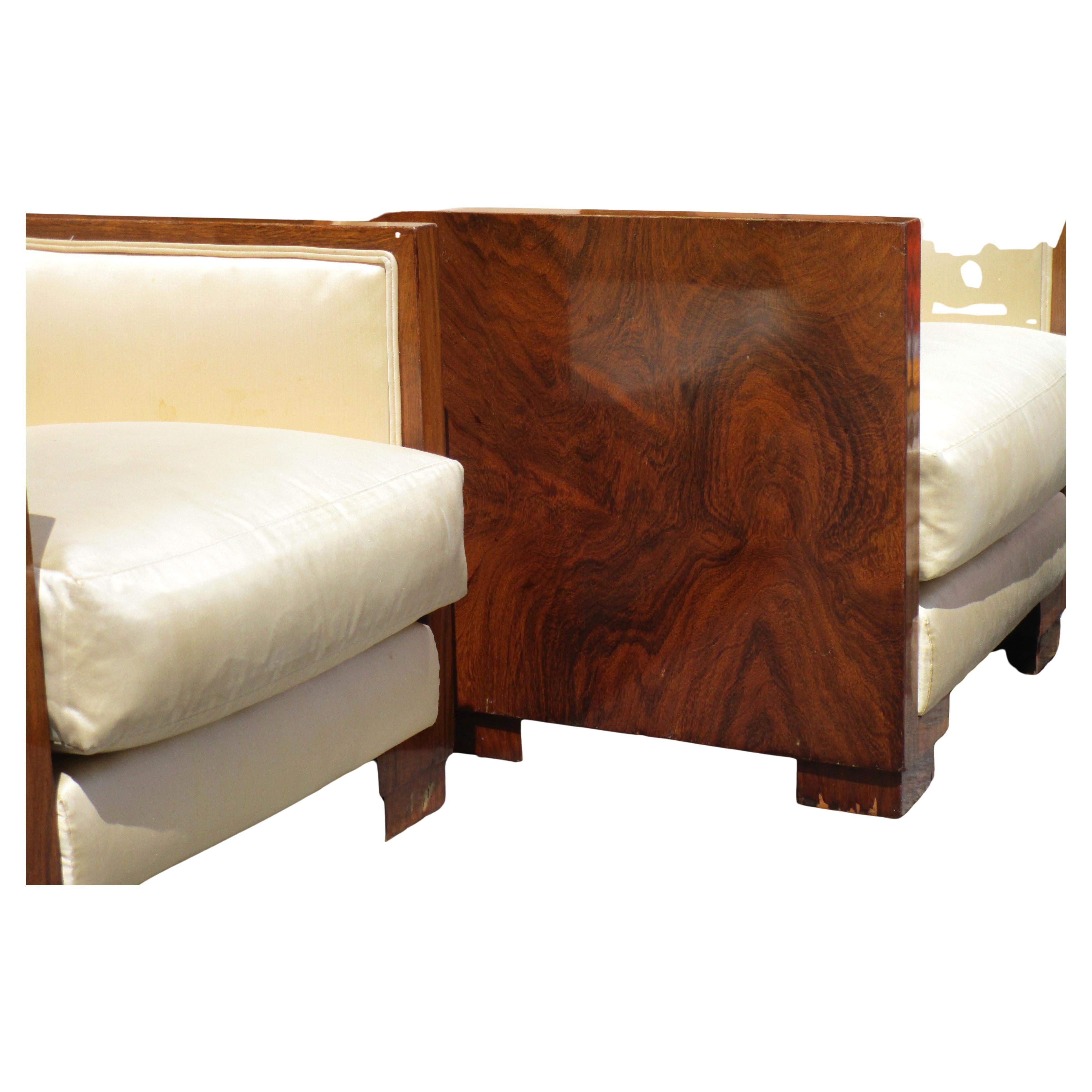 Pair French Art Deco Exotic Hardwood Armchairs For Sale 5