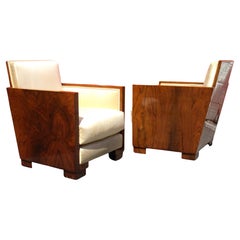Pair French Art Deco Exotic Hardwood Armchairs