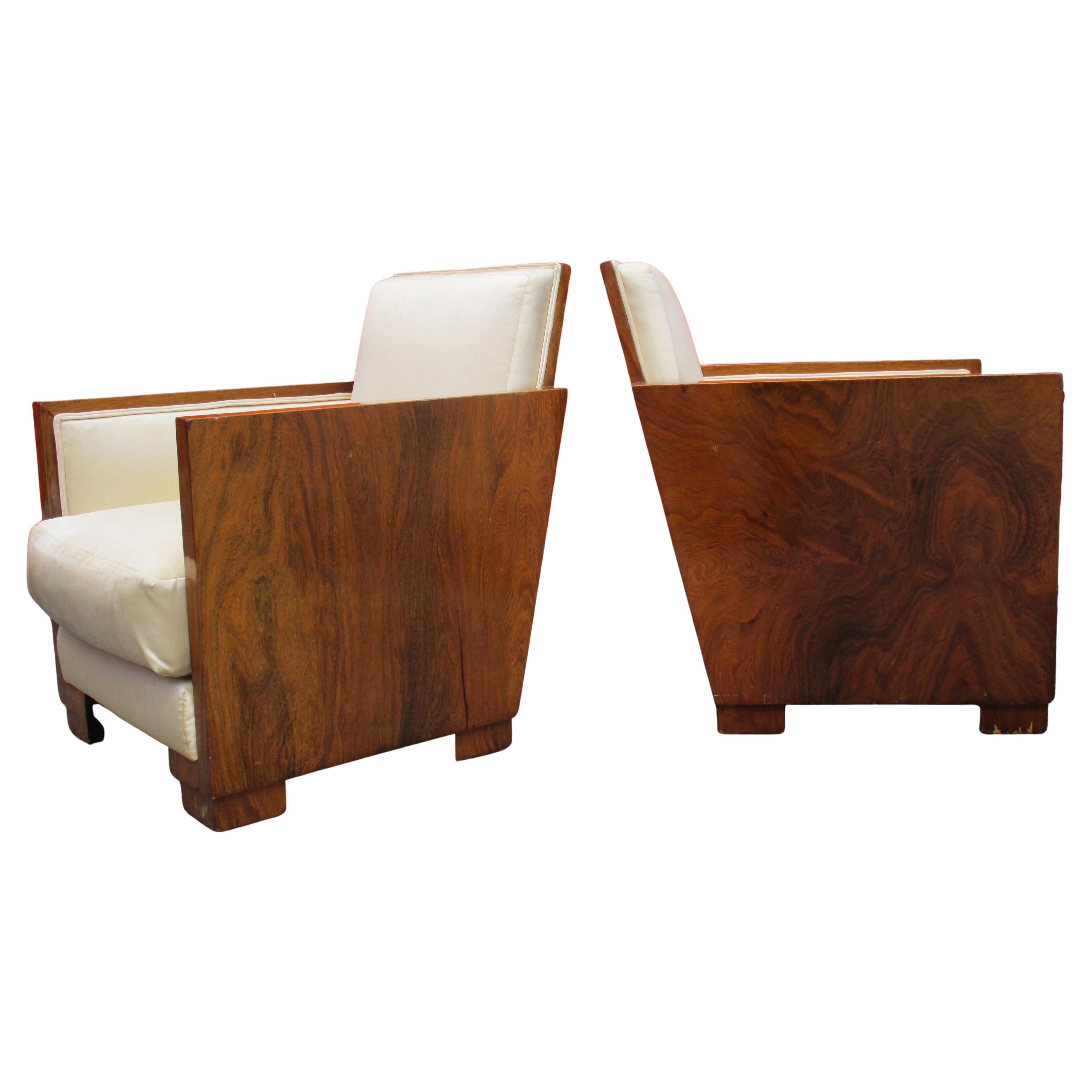 Pair French Art Deco Exotic Hardwood Armchairs For Sale 3