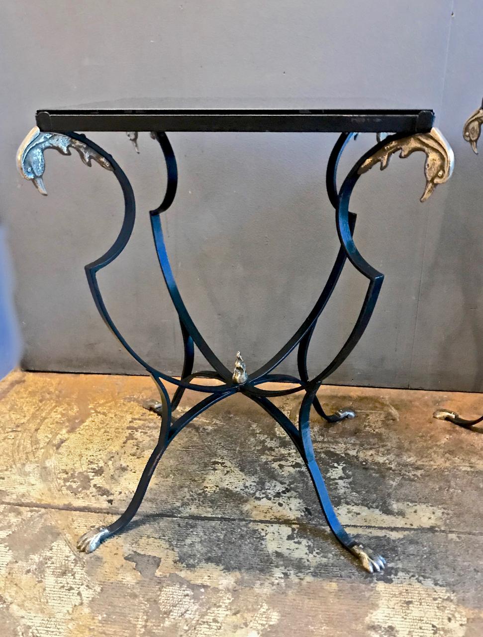 Pair of French Art Deco Forged Iron and Brass Side Tables 5