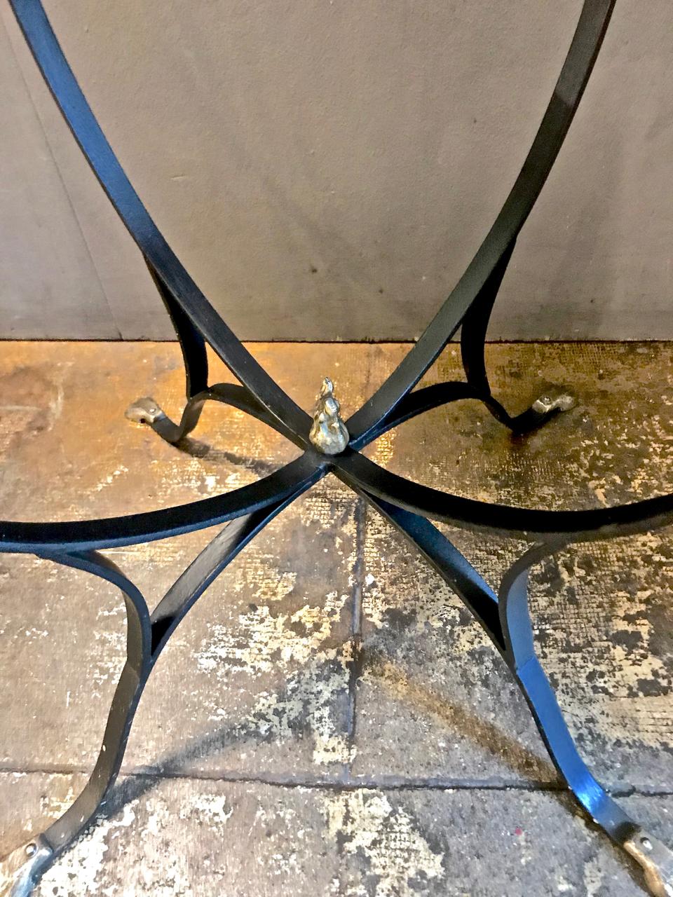 Pair of French Art Deco Forged Iron and Brass Side Tables 2