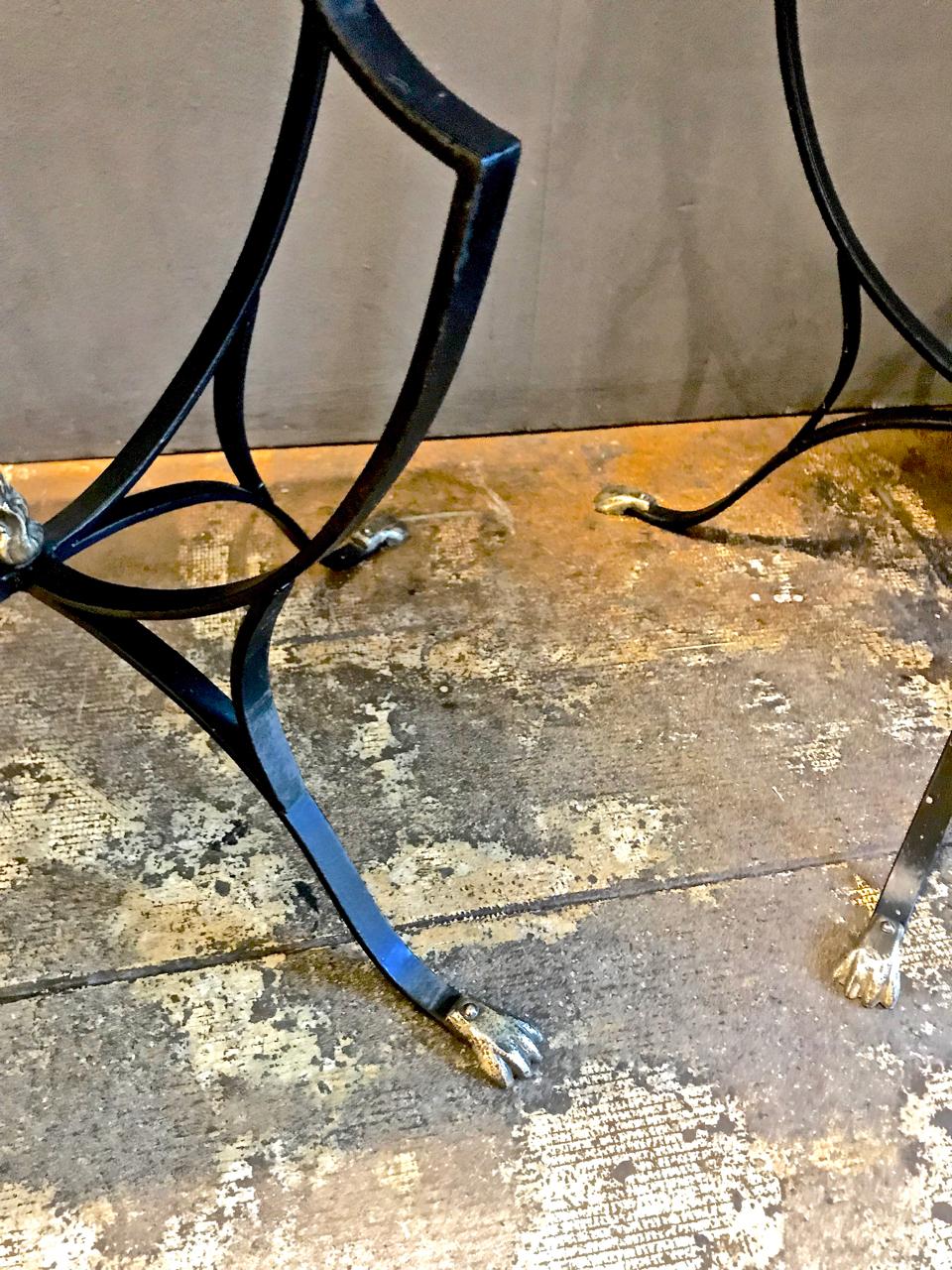 Pair of French Art Deco Forged Iron and Brass Side Tables 3