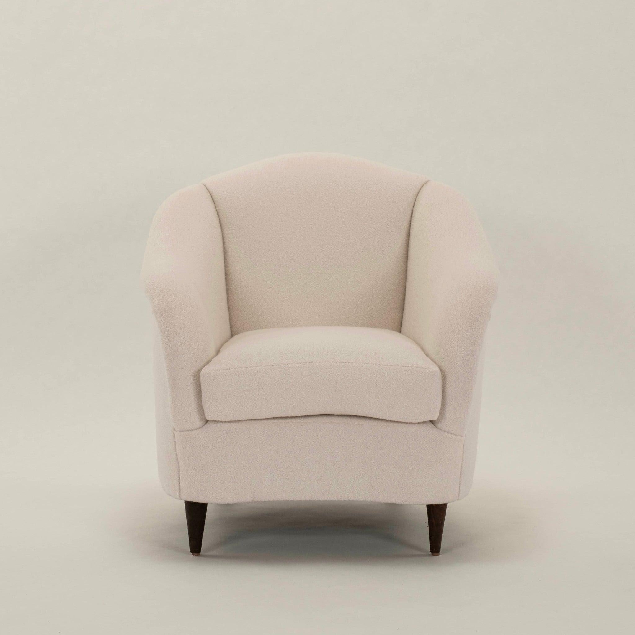 1920's French Art Deco lounge chairs lovingly reupholstered with Holland & Sherry Brunswick wool boucle.