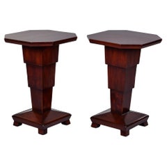 Pair French Art Deco Octagonal Mahogany Stands or Tables
