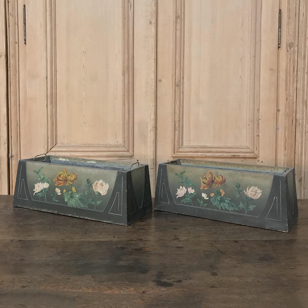 Hand-Crafted Pair of French Art Deco Painted Jardinières / Planter Boxes