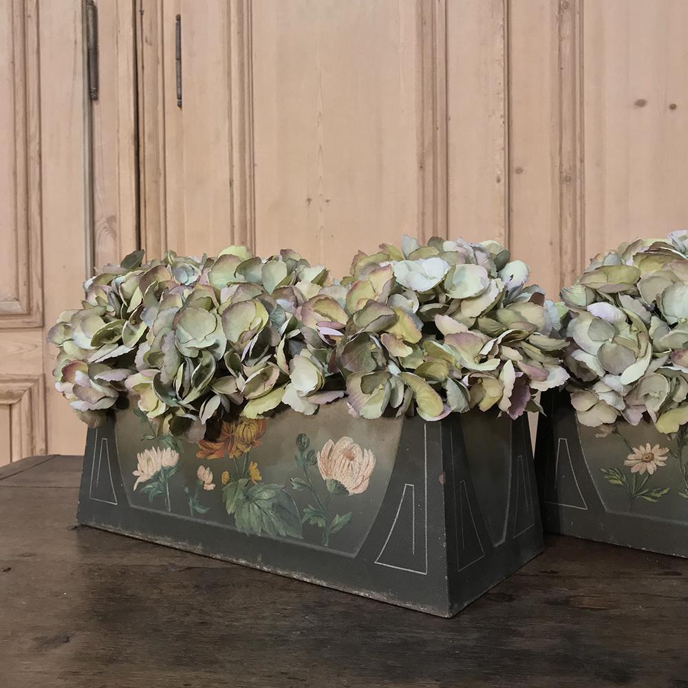 Iron Pair of French Art Deco Painted Jardinières / Planter Boxes
