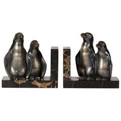 Pair of French Art Deco Penguin Mounted Bookends by Maurice Font