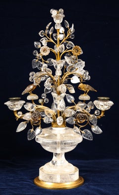 Pair of French Art Deco Period Baguès Rock Crystal/Gilt Bronze Candelabras/Lamps