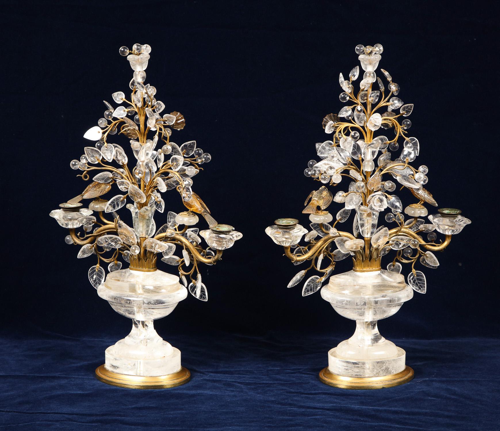 Pair of French Art Deco Period Baguès Rock Crystal/Gilt Bronze Candelabras/Lamps 4