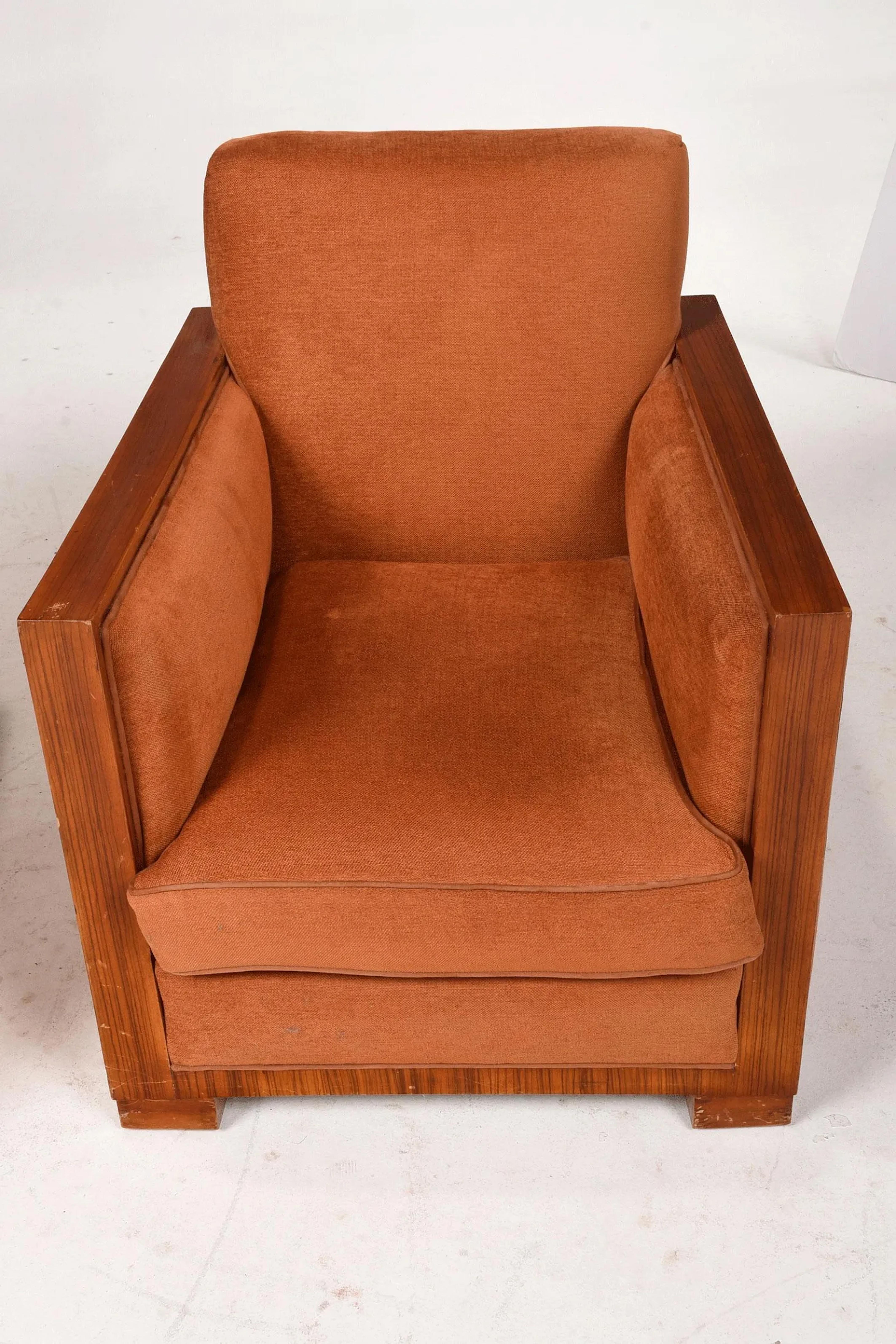 Pair French Art Deco Period, Rosewood, Armchairs  In Good Condition For Sale In Montreal, QC