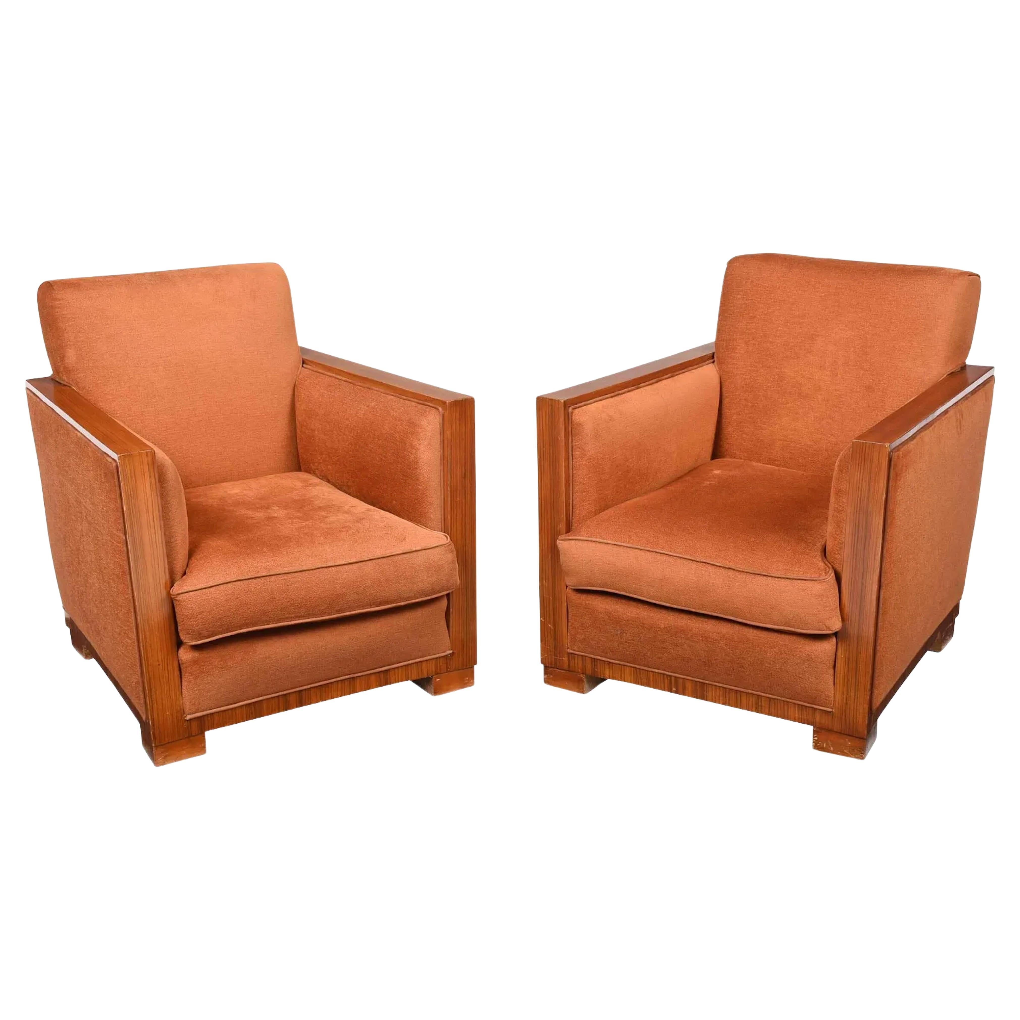 Pair French Art Deco Period, Rosewood, Armchairs  For Sale