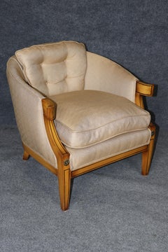 Pair French Art Deco Style Brass and Ebony Inlaid Club Chairs Manner of Burratta