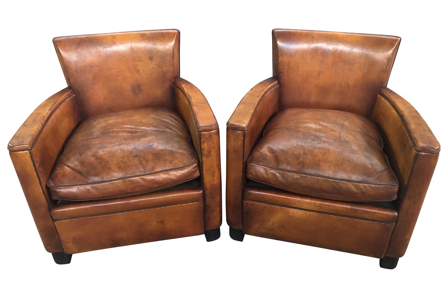 Pair of French Art Deco Style Club Chairs In Good Condition In Atlanta, GA