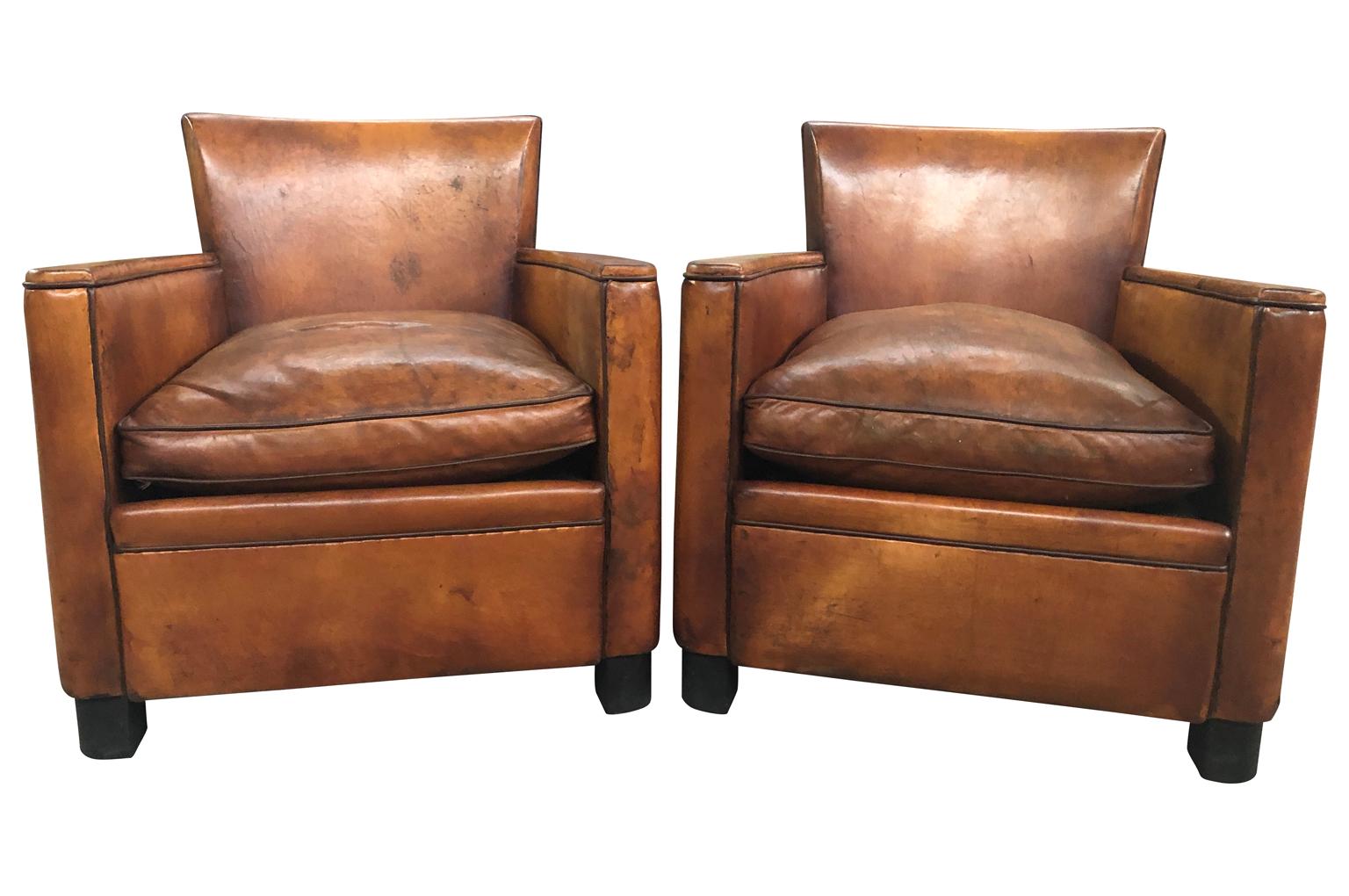 20th Century Pair of French Art Deco Style Club Chairs