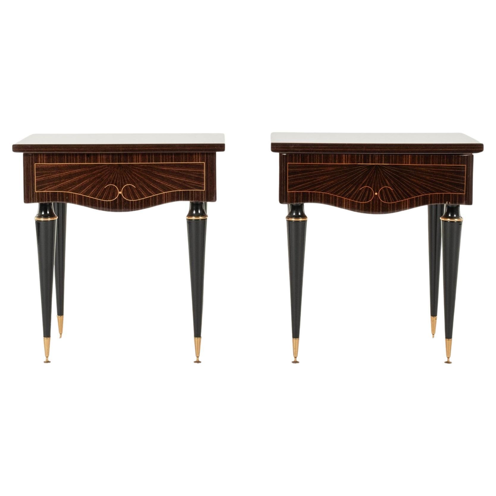 Pair French Art Deco Style Lacquered Nightstands Side Tables For Sale