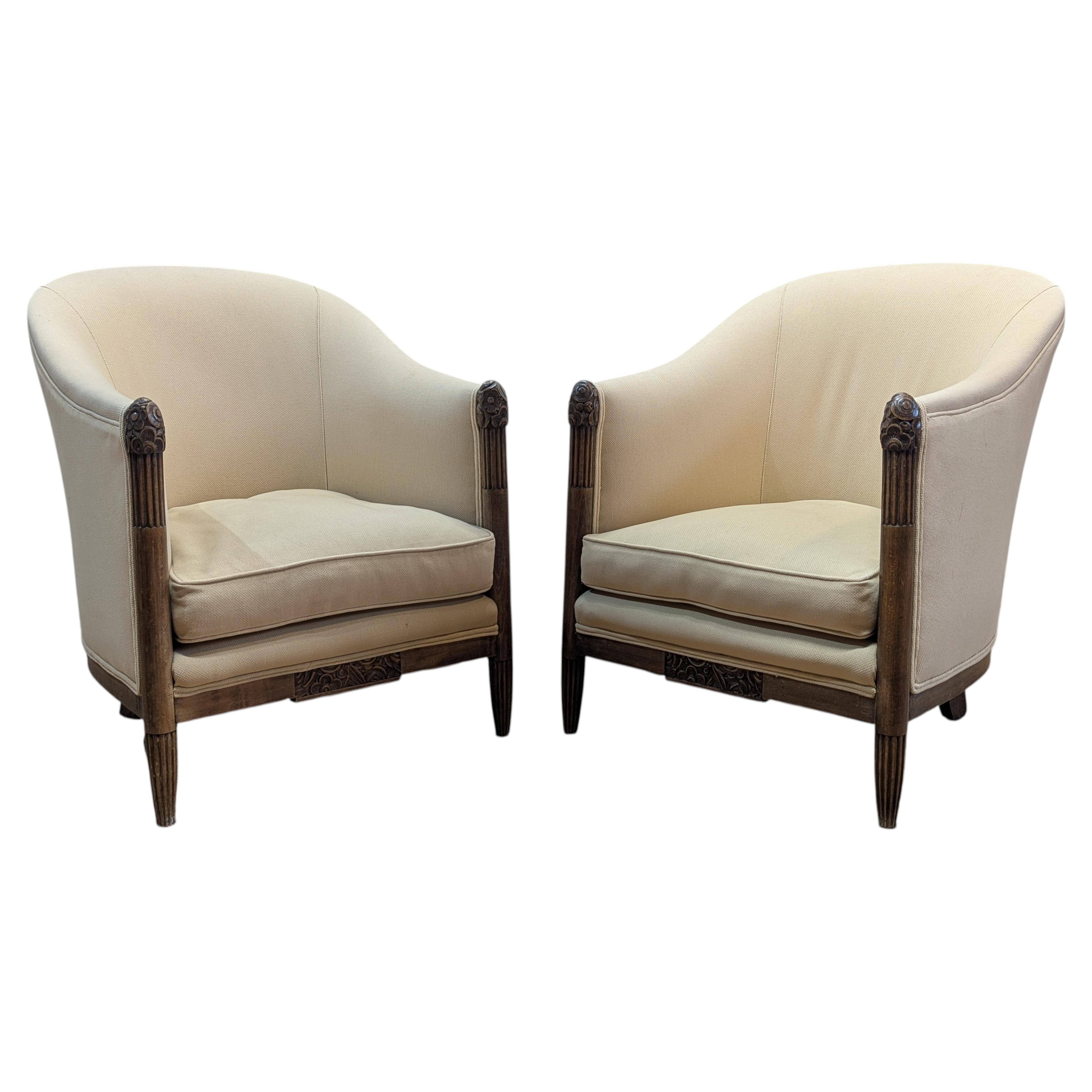 Pair French Art Deco Tub Club Chairs