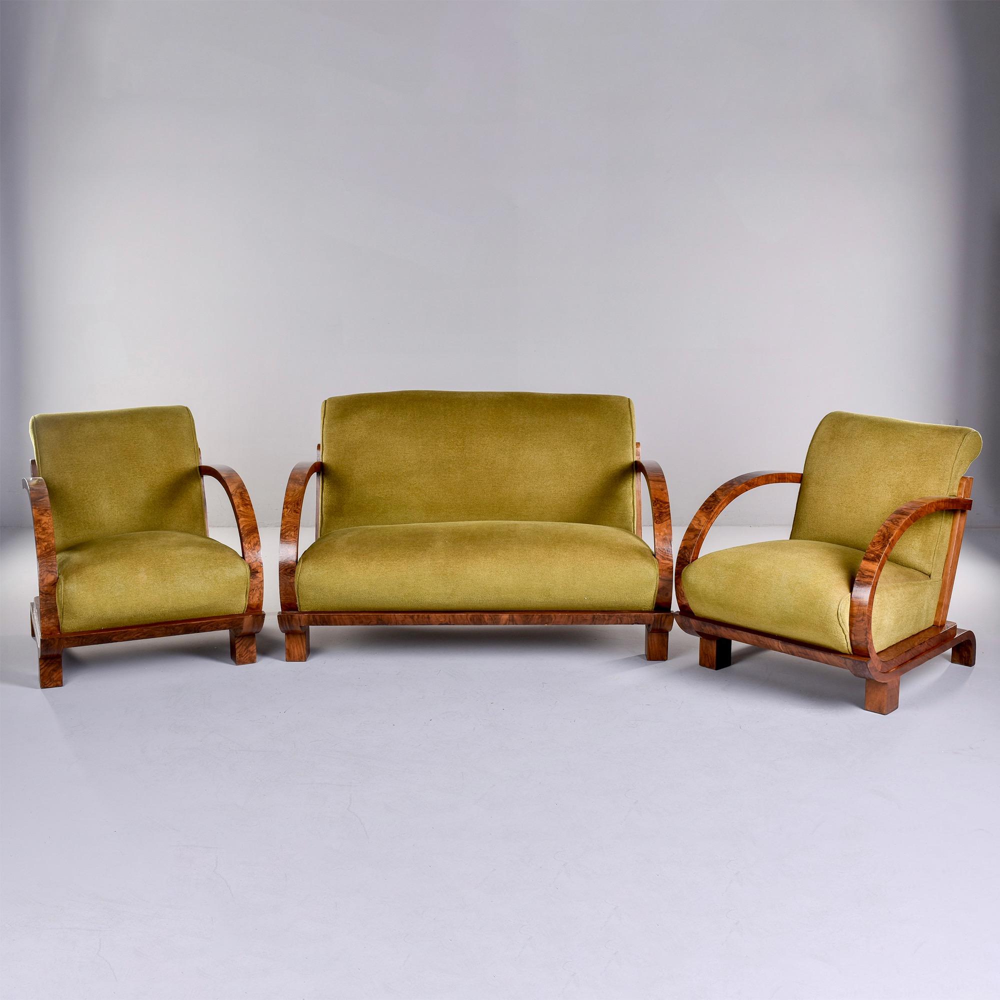 Pair French Art Deco Walnut Bentwood Armchairs with Original Upholstery 9