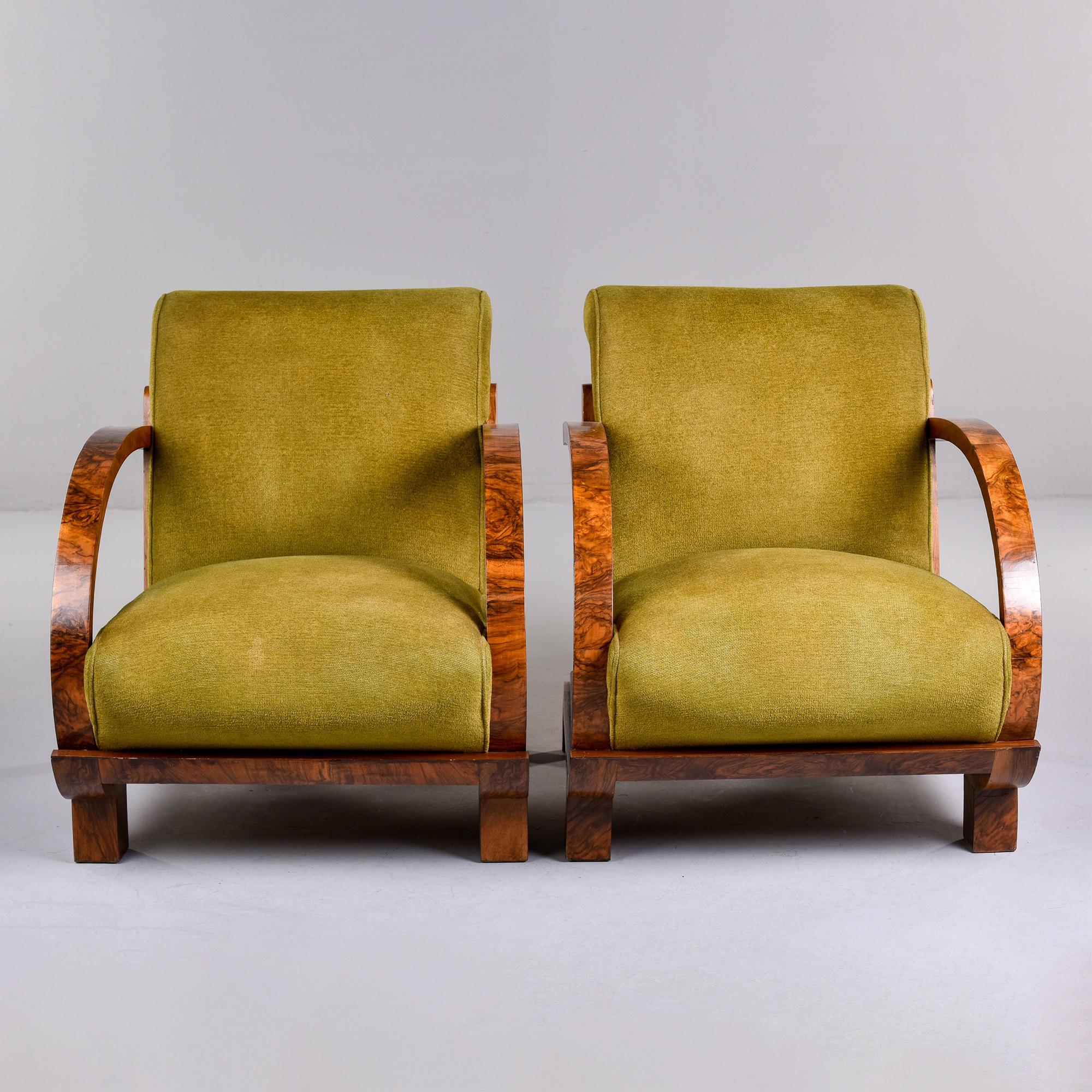 Veneer Pair French Art Deco Walnut Bentwood Armchairs with Original Upholstery
