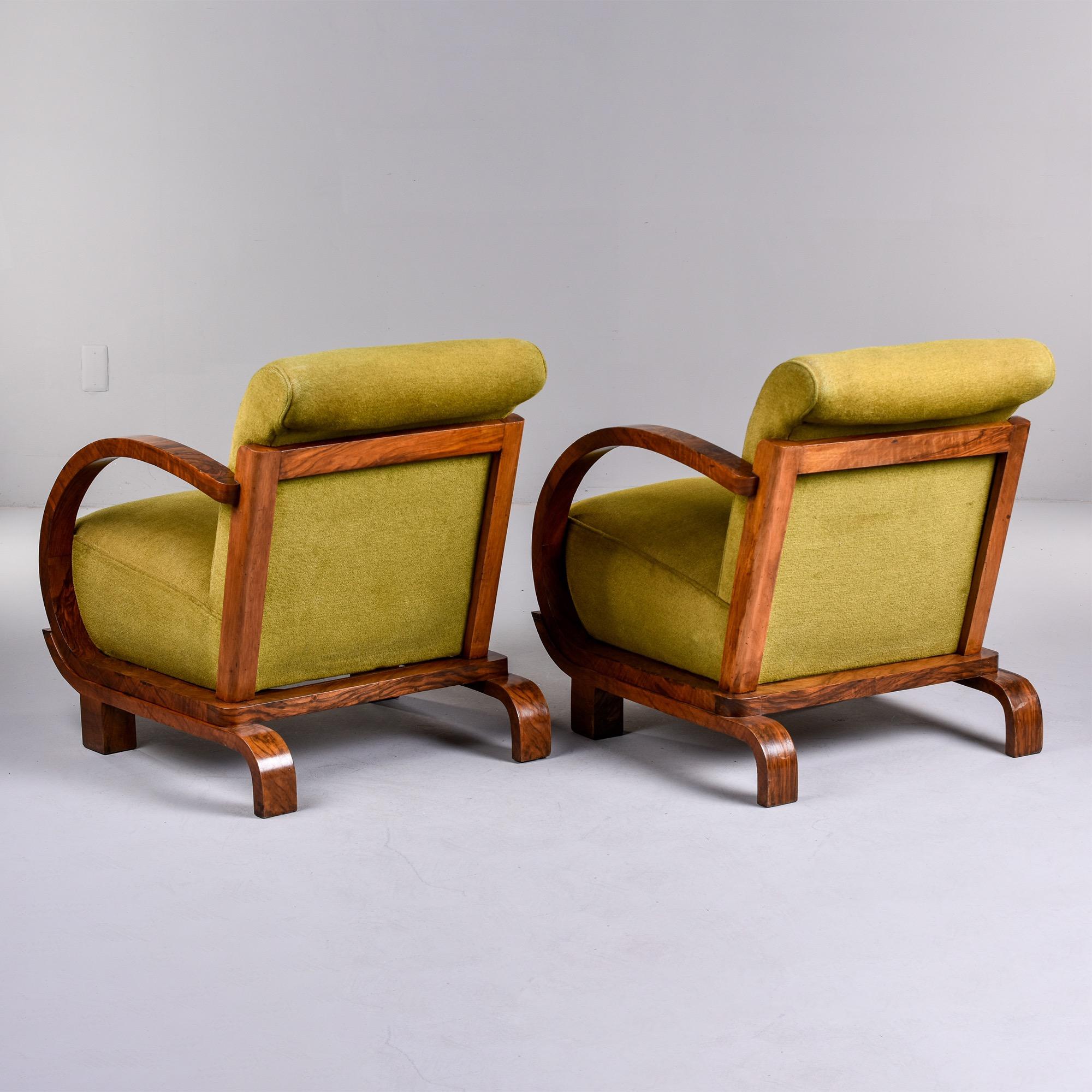 Pair French Art Deco Walnut Bentwood Armchairs with Original Upholstery In Good Condition In Troy, MI