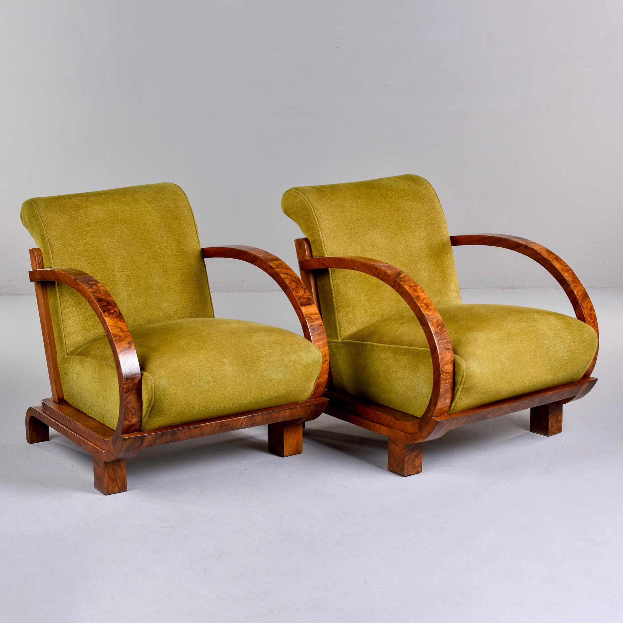 Pair French Art Deco Walnut Bentwood Armchairs with Original Upholstery 4