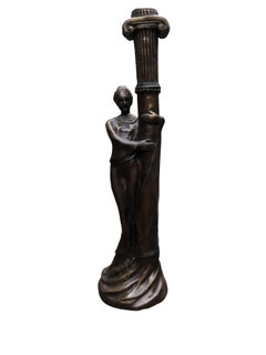 Pair of French Art Nouveau Bronze Candlesticks Candelabras, 20th Century