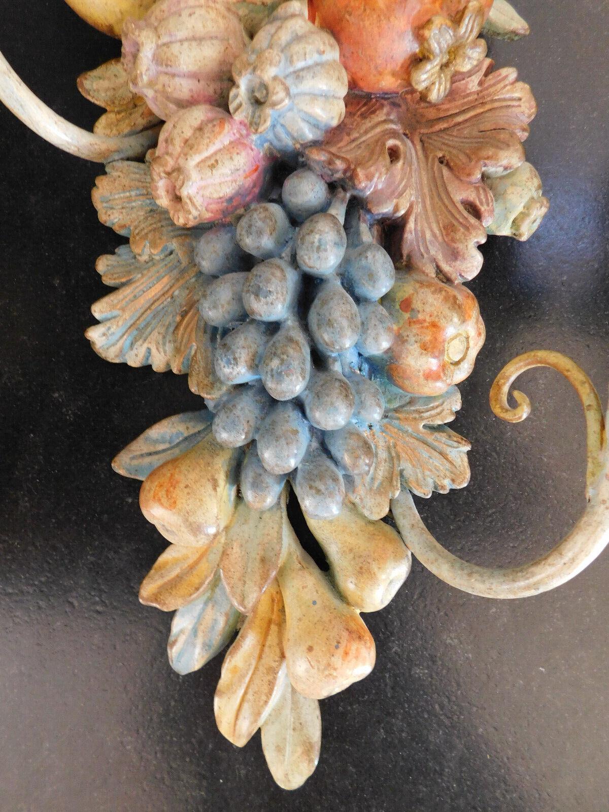 Pair French Art Nouveau Carved and Patinated Fruit/ Flower Form Wall Sconces For Sale 2