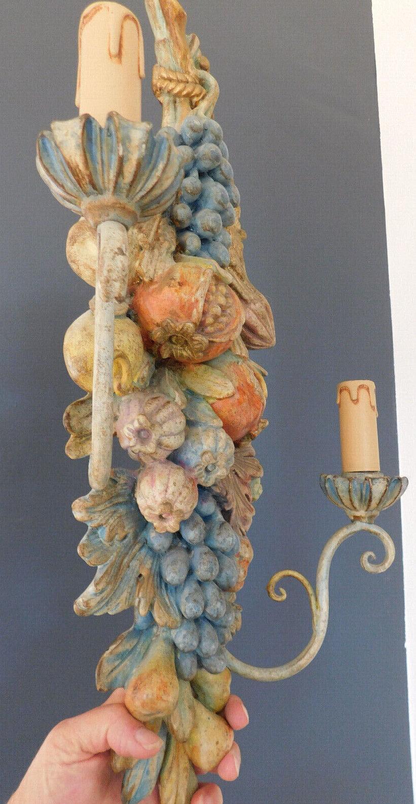 Pair French Art Nouveau Carved and Patinated Fruit/ Flower Form Wall Sconces For Sale 3