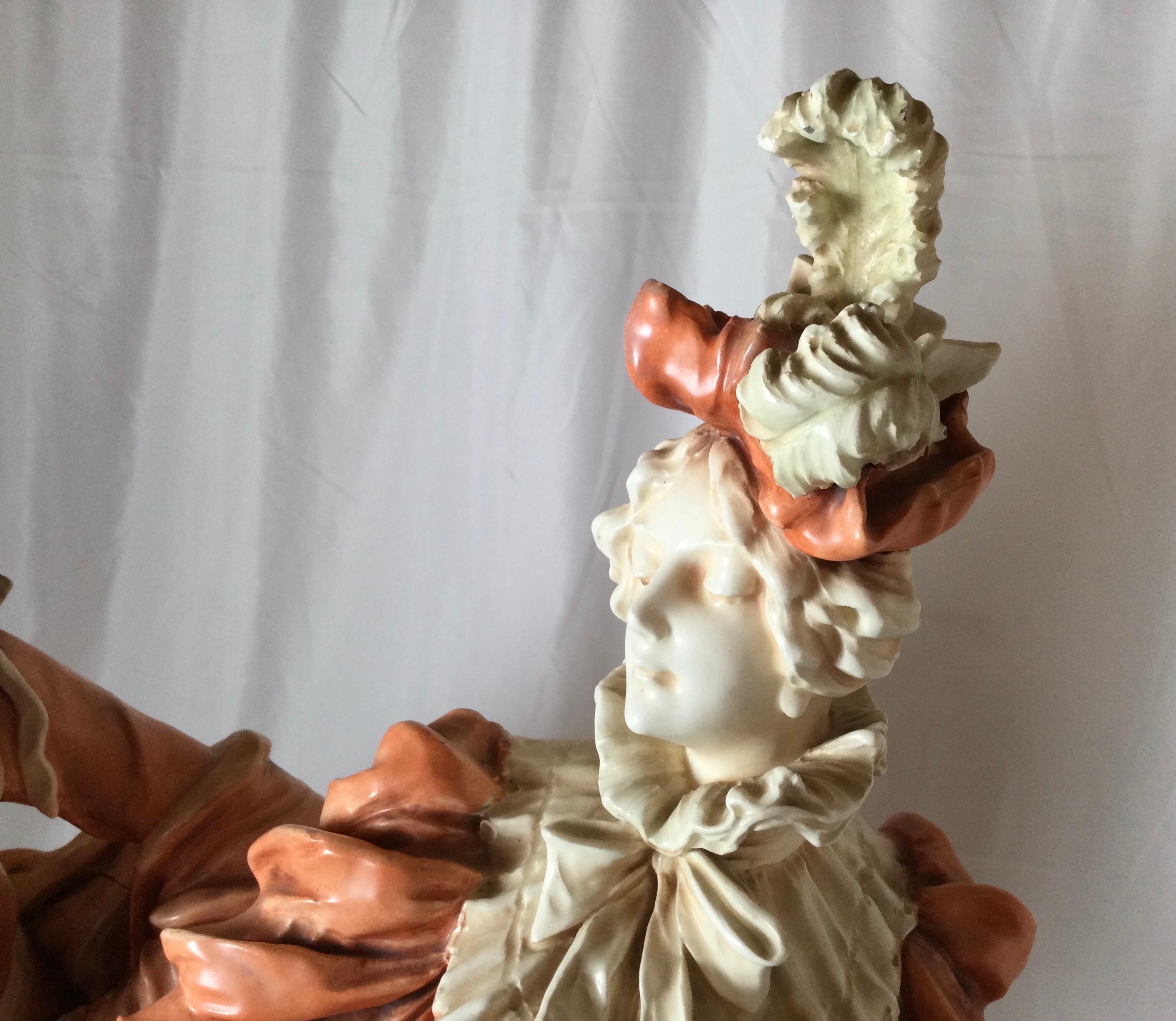 Pair of French Art Nouveau Porcelain Large Figural Vases In Good Condition For Sale In Lambertville, NJ