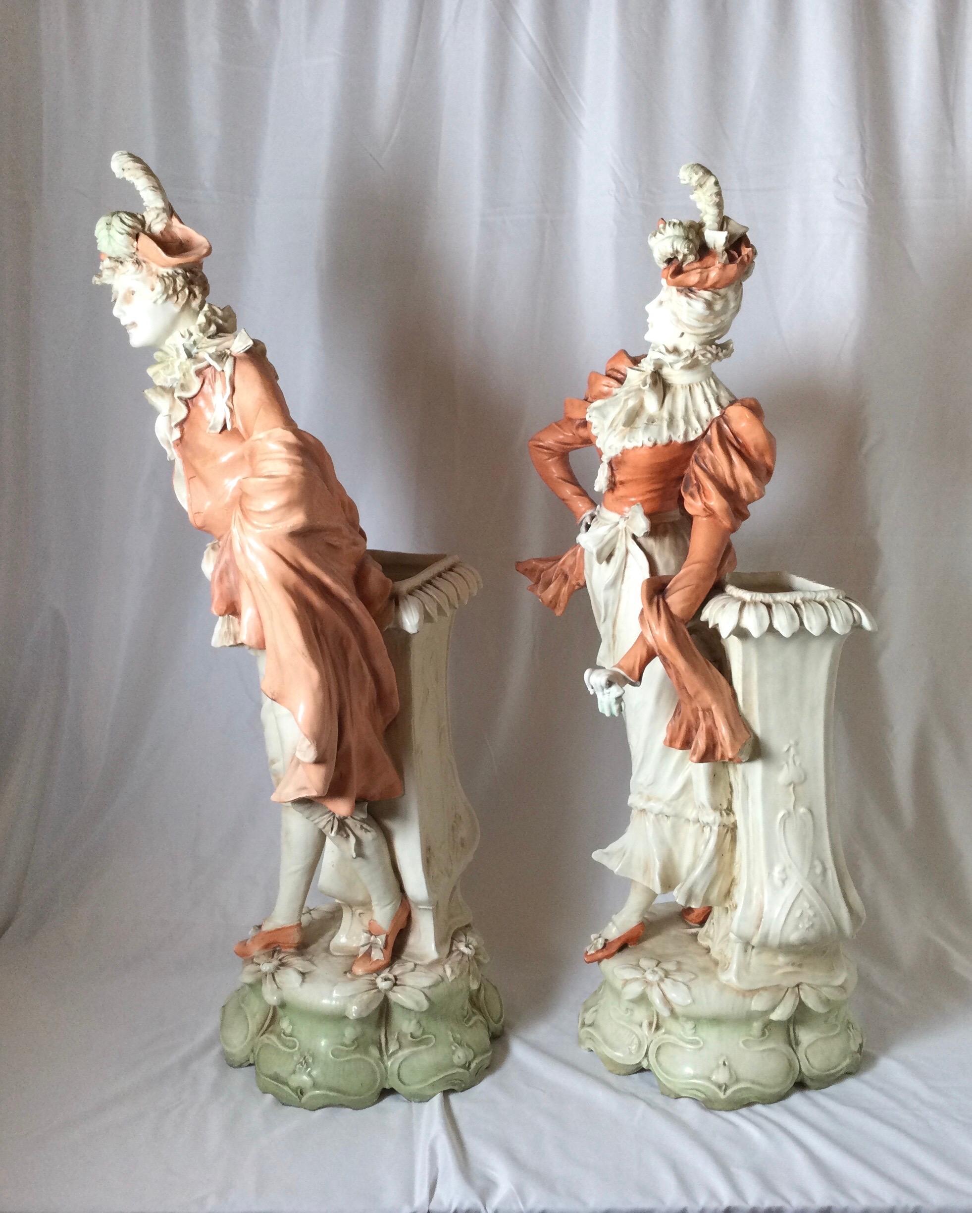 Pair of French Art Nouveau Porcelain Large Figural Vases For Sale 2