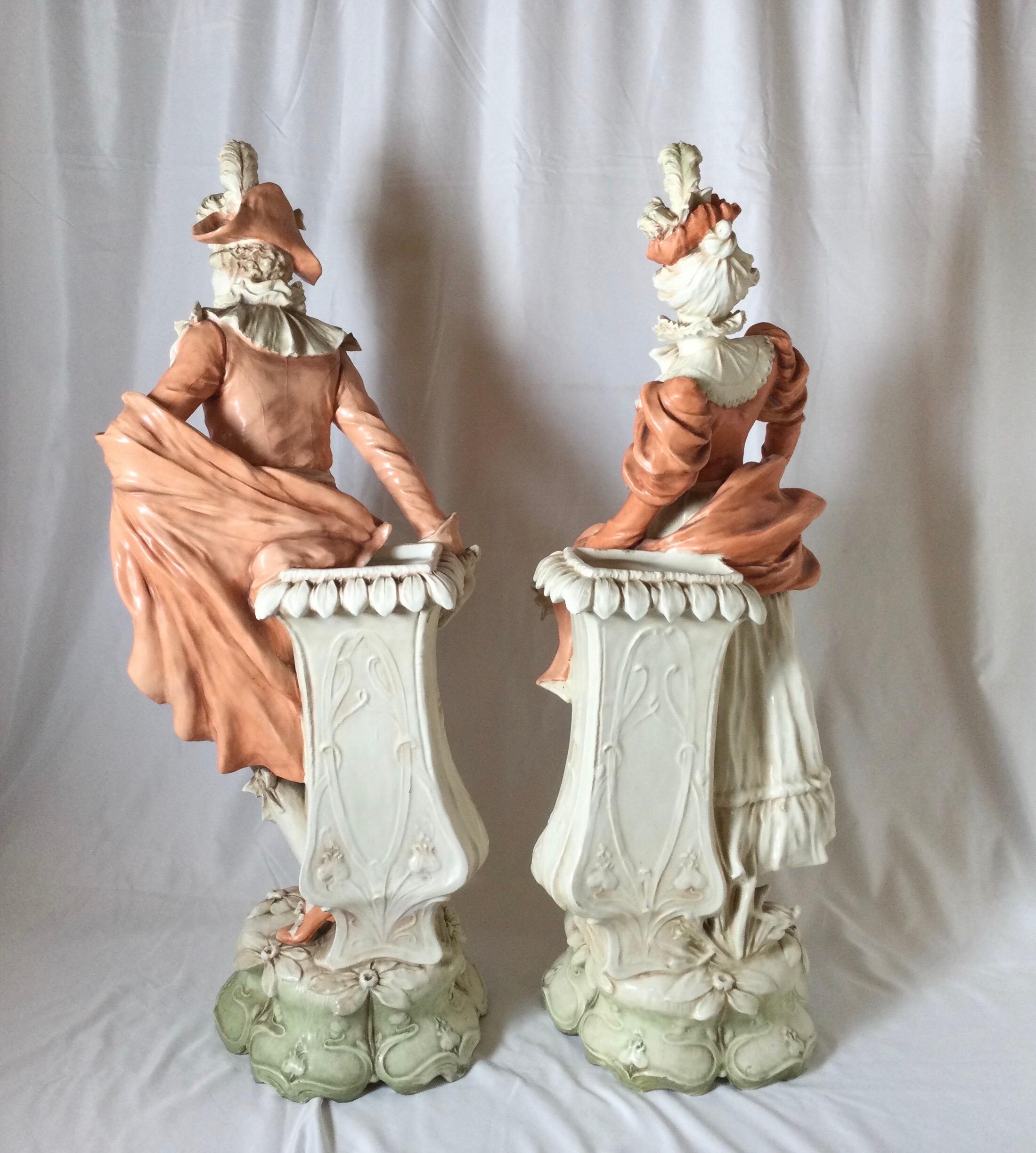 Pair of French Art Nouveau Porcelain Large Figural Vases For Sale 4