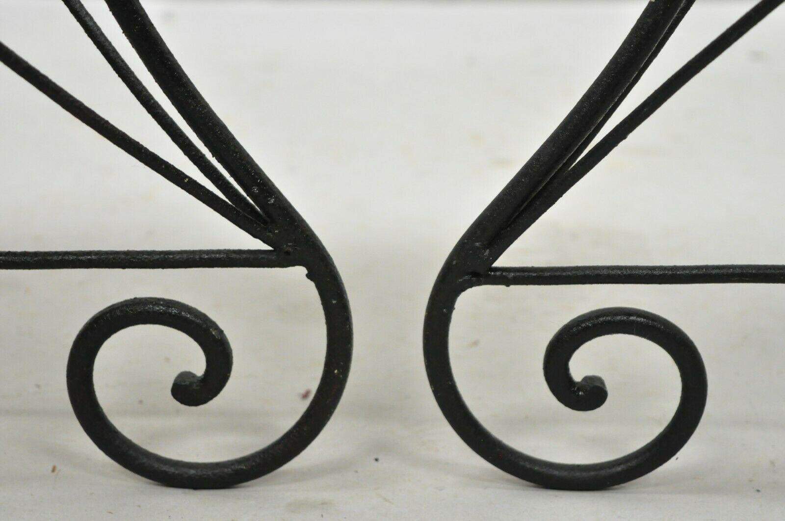 Pair of Art Nouveau Style Stool Bench Seats with Scrolling Wrought Iron Frame 1