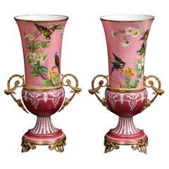 Pair French Baccarat Pink Opaline & Ormolu Vases, Exposition Universelle 1876