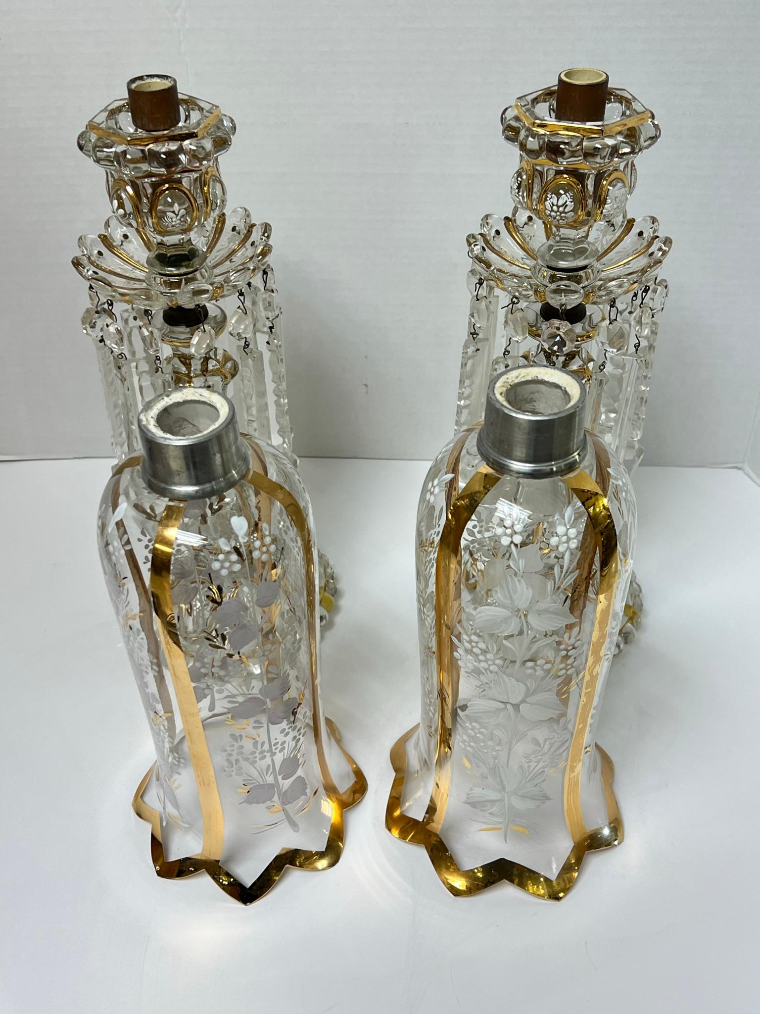 Pair French Baccarat style Gilt and White Enameled Lusters 10