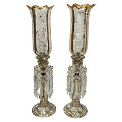 Pair French Baccarat style Gilt and White Enameled Lusters