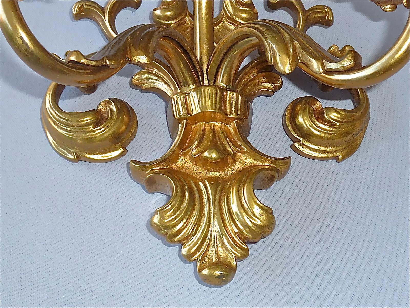 Pair French Baroque Rococo Style Gilt Bronze Sconces Lamps Maison Bagues 1950s 2