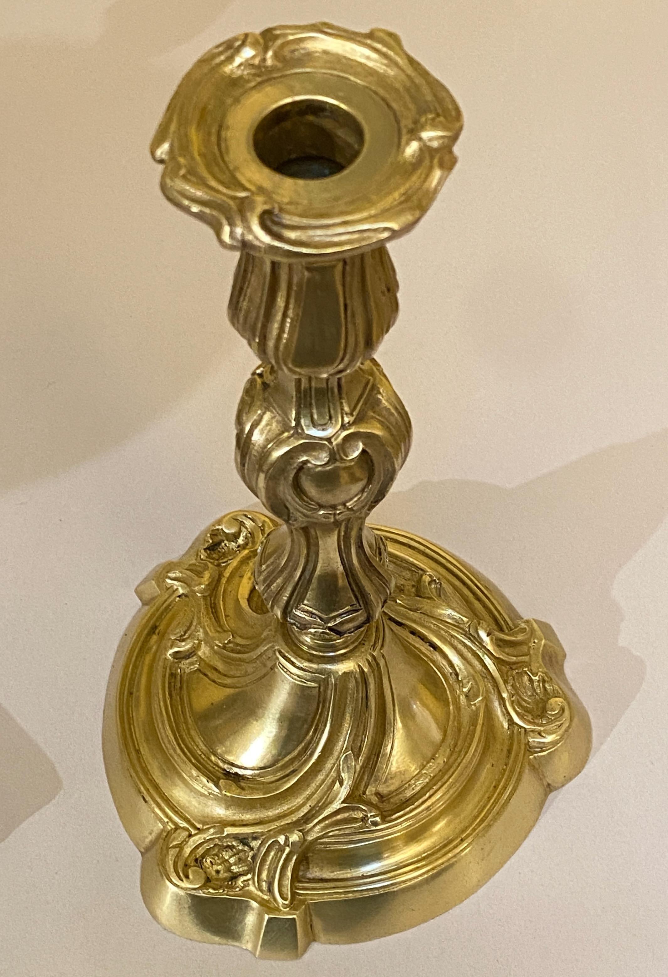 Pair French Baroque Style Brass Candlesticks Candle Lamps, Early 19th Century For Sale 3