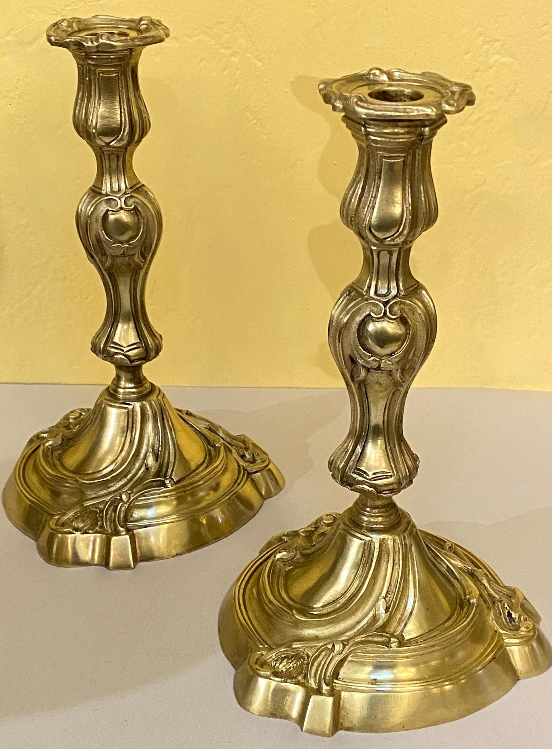 Pair French Baroque Style Brass Candlesticks Candle Lamps, Early 19th Century For Sale 5