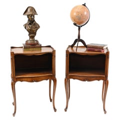 Pair French Bedside Cabinets Antique Walnut Nightstands