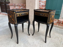 PAIR French Bedside Cabinets Chinoiserie Butterfly Gilt Lacquer Tables
