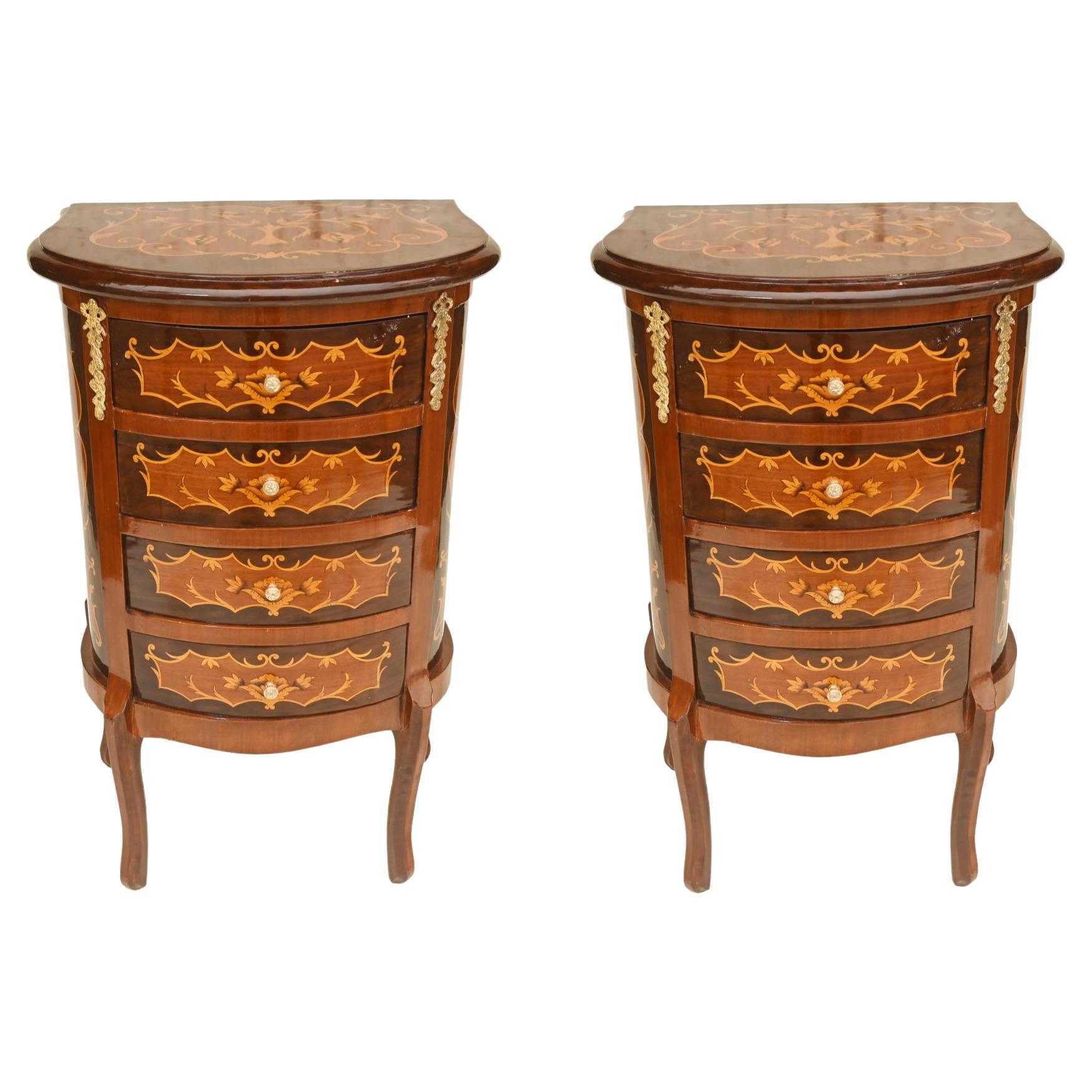 Pair French Bedside Cabinets Inlay Nightstands Louis XV Revival