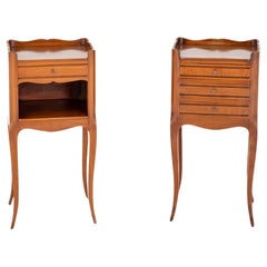 Pair French Bedside Chests Retro Walnut Nightstands