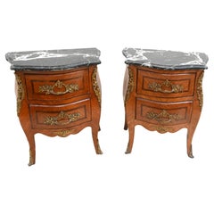 Pair French Bedside Chests Empire Nightstands Bombe Commode
