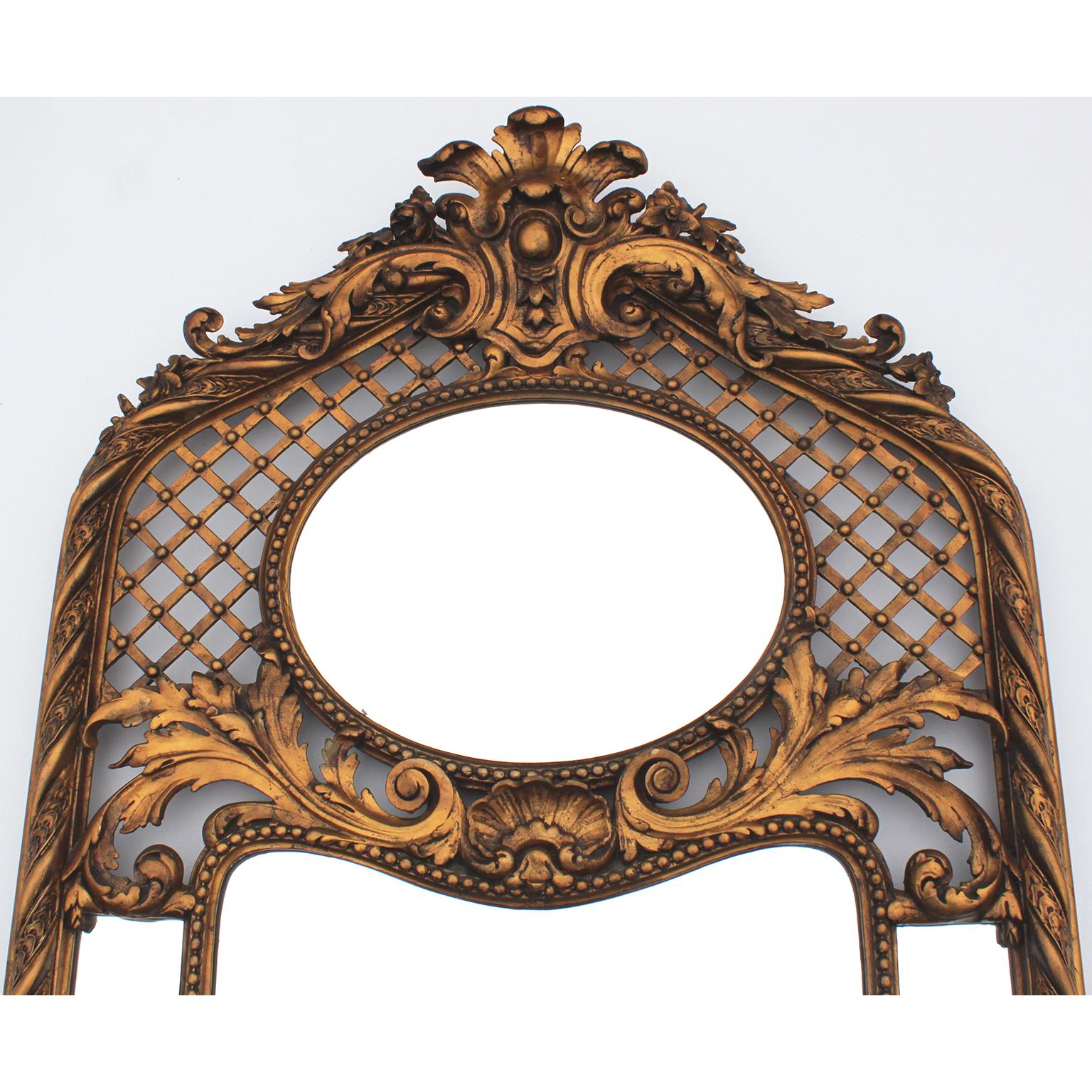 Belle Époque Pair French Belle Epoqué Louis XV Style Giltwood & Gesso Carved Trumeau Mirrors For Sale