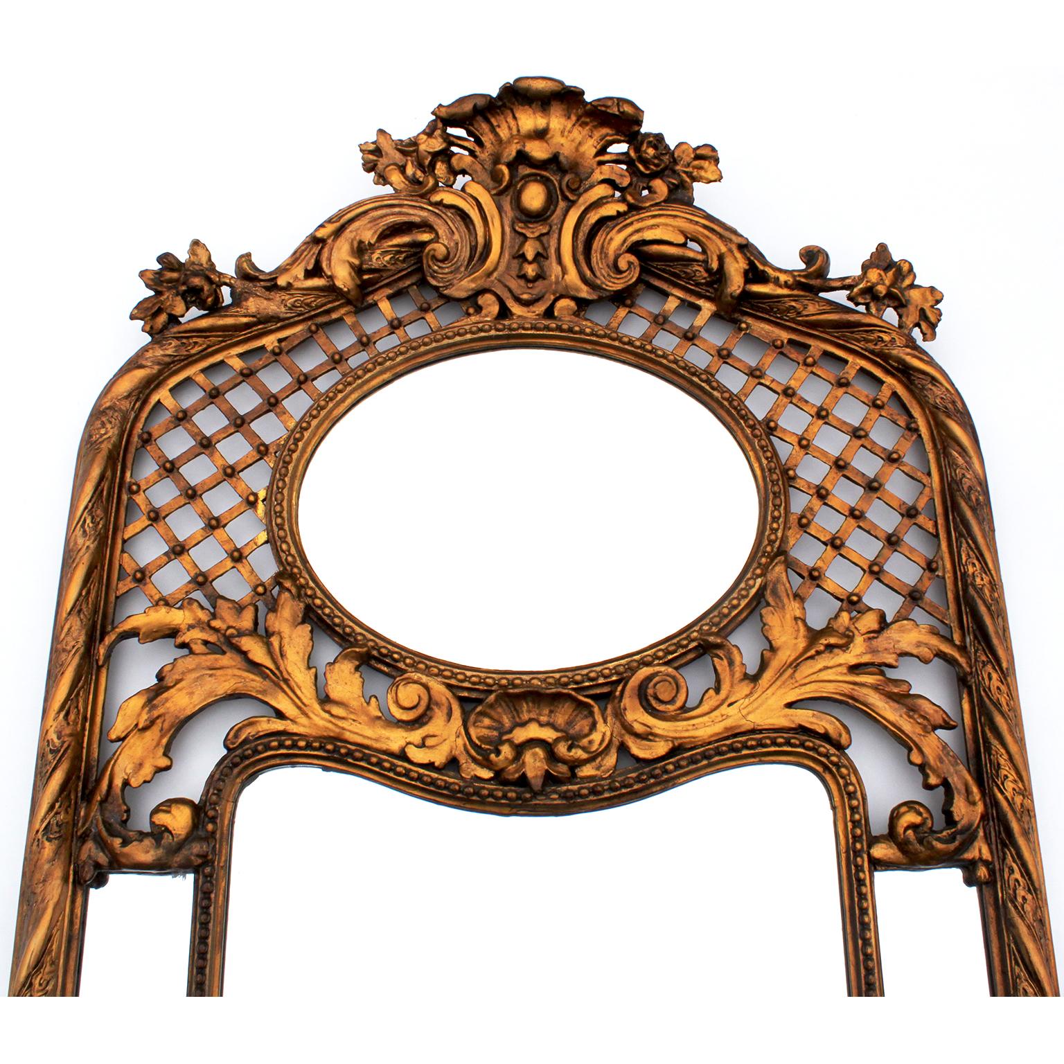 Paar französische Belle Epoque Louis XV Stil Giltholz & Gesso geschnitzt Trumeau Spiegel  im Zustand „Relativ gut“ im Angebot in Los Angeles, CA
