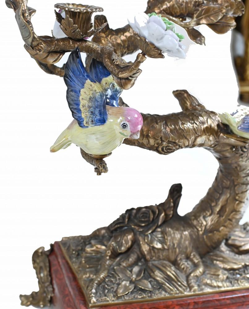 Pair French Bird Brand Displays Ormolu Porcelain Parrots For Sale 5