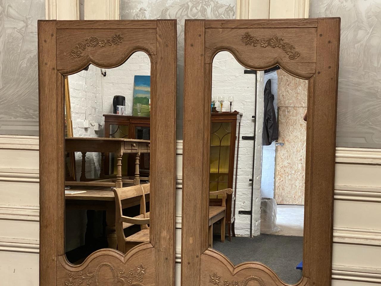 19th Century Pair French Bleached Oak Door Mirrors For Sale