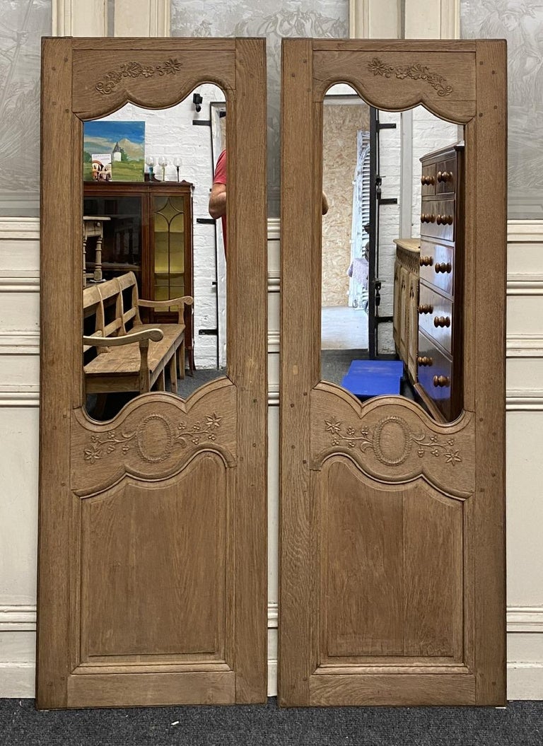 Pair French Bleached Oak Door Mirrors For Sale at 1stDibs