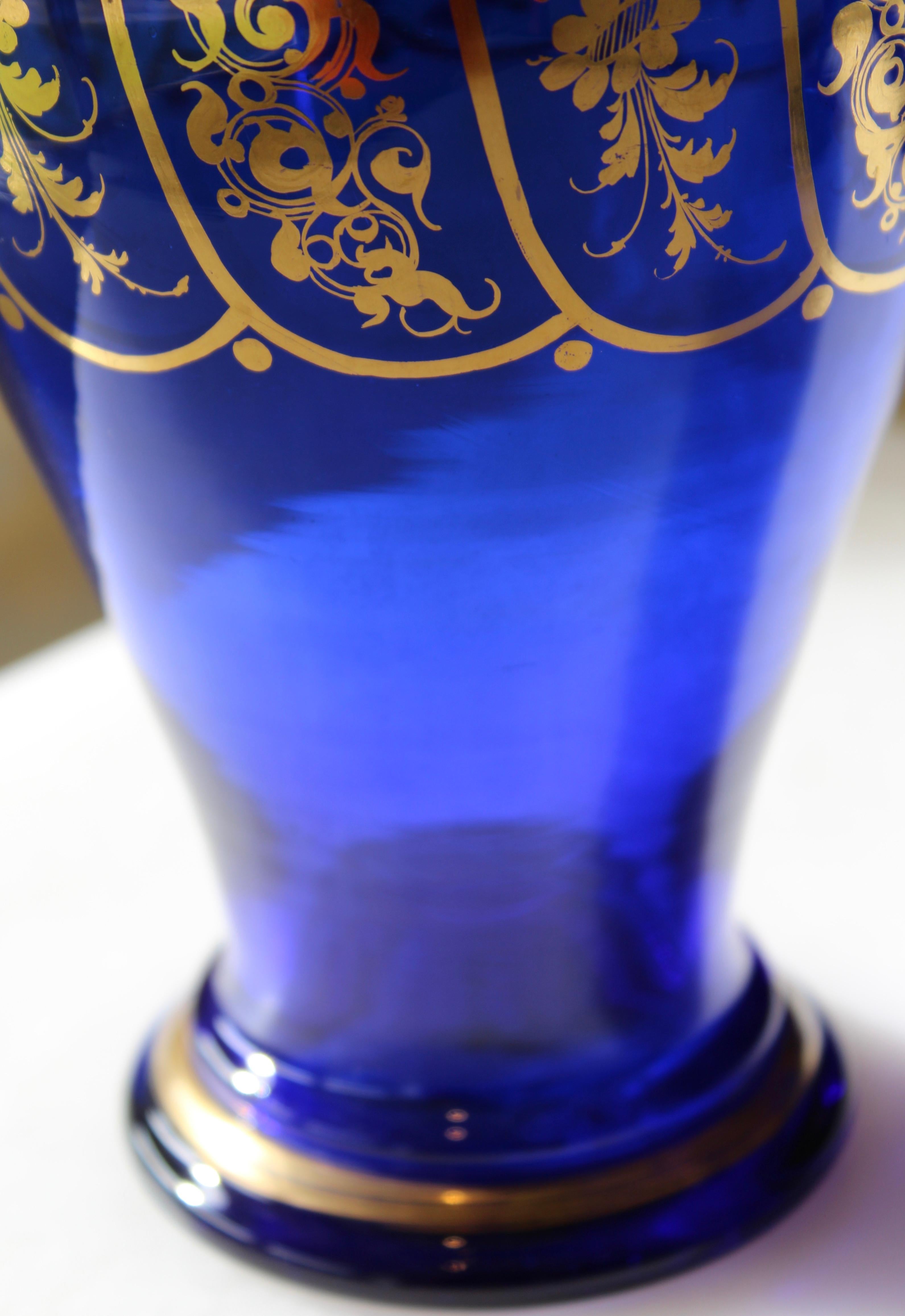Pair of French Blue Glass Baluster Vases, 19th Century For Sale 5