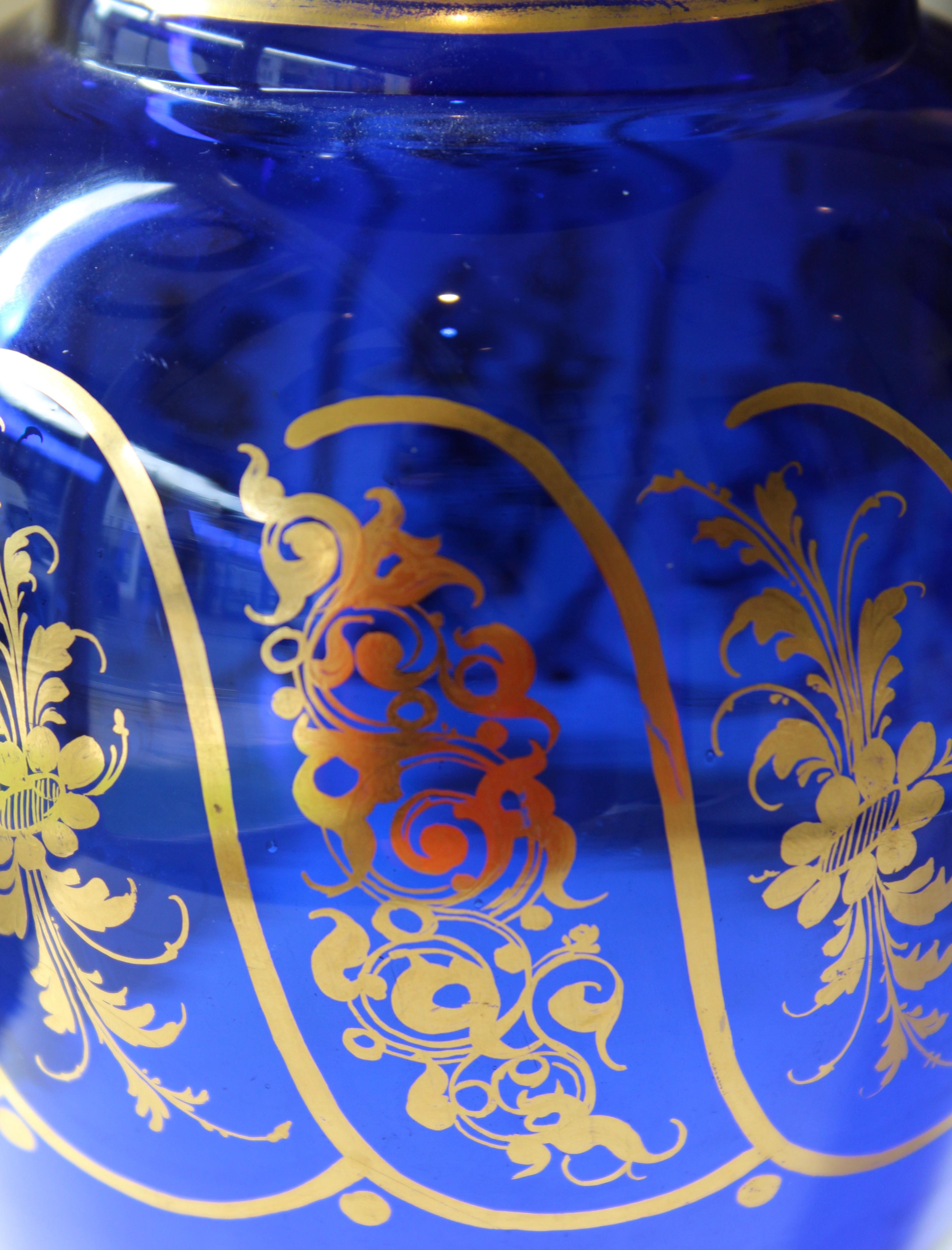 Pair of French Blue Glass Baluster Vases, 19th Century For Sale 1
