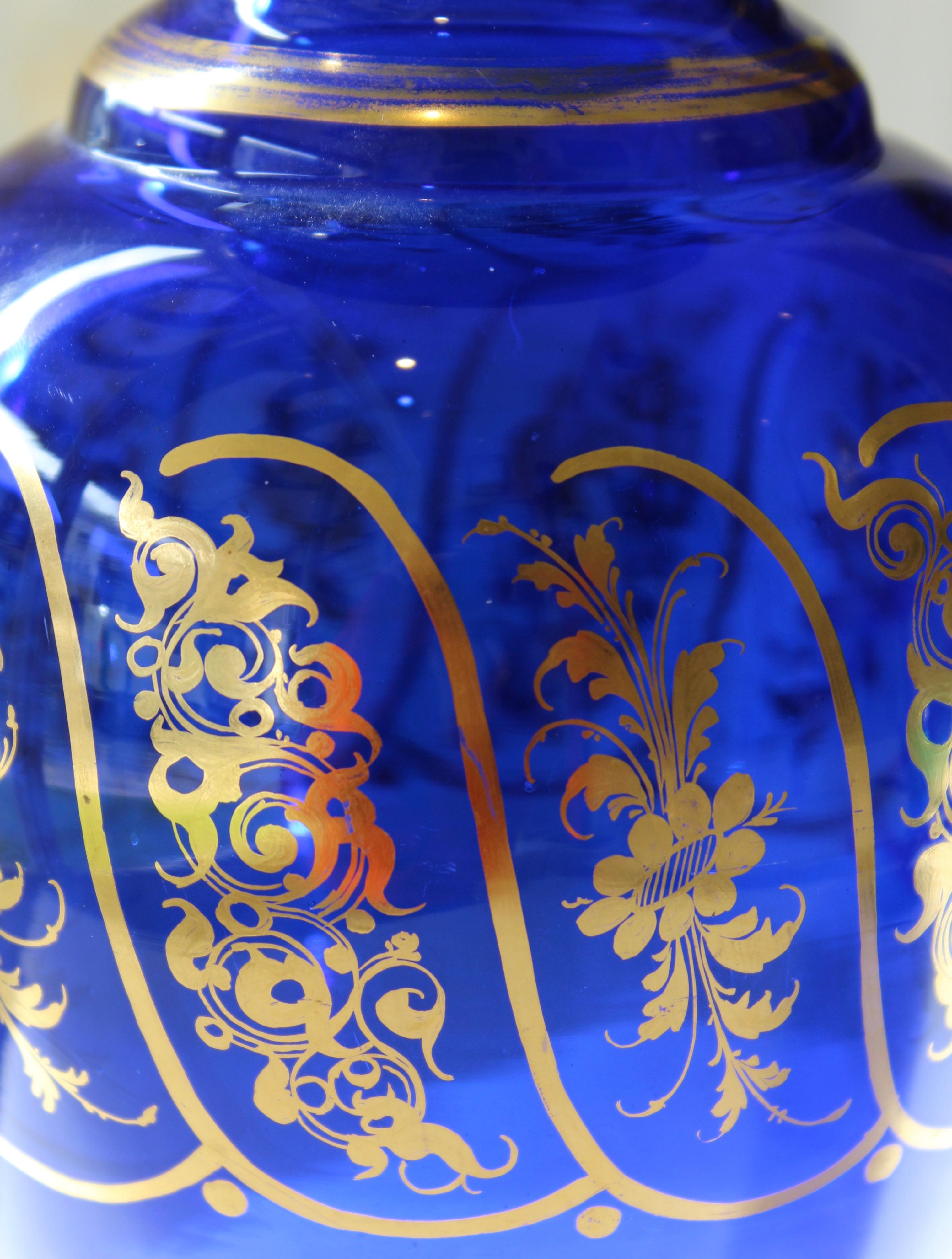 Pair of French Blue Glass Baluster Vases, 19th Century For Sale 2